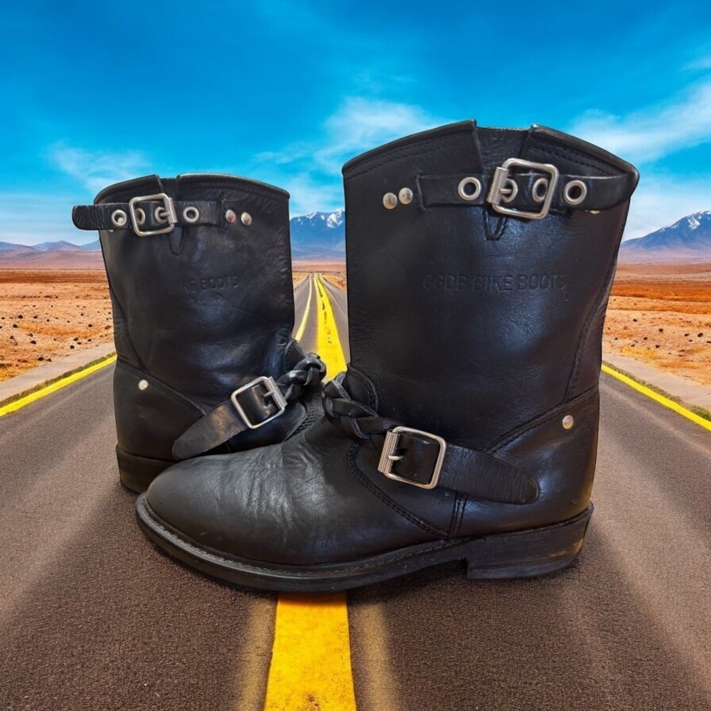 RARE-GOLDEN GOOSE Bikers Deluxe‎ Brand Braided Black Leather Buckle Boots Moto 6 - Picture 2 of 9